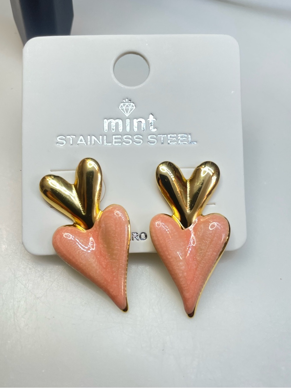 mint Gold and Peach Heart Drop Stainless Steel Earrings